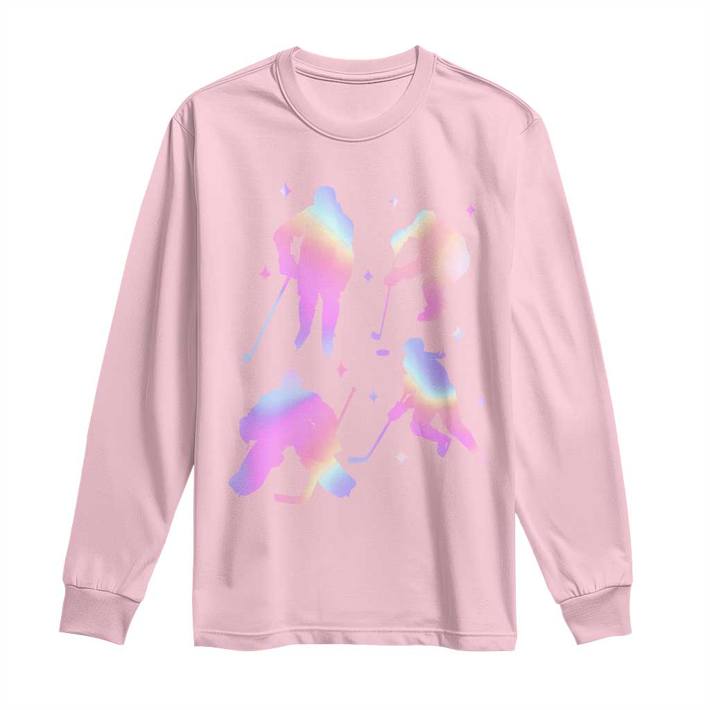 Iridescent Effect Hockey Players Retro Sport Lover Gift Long Sleeve Shirt - Wonder Print Shop