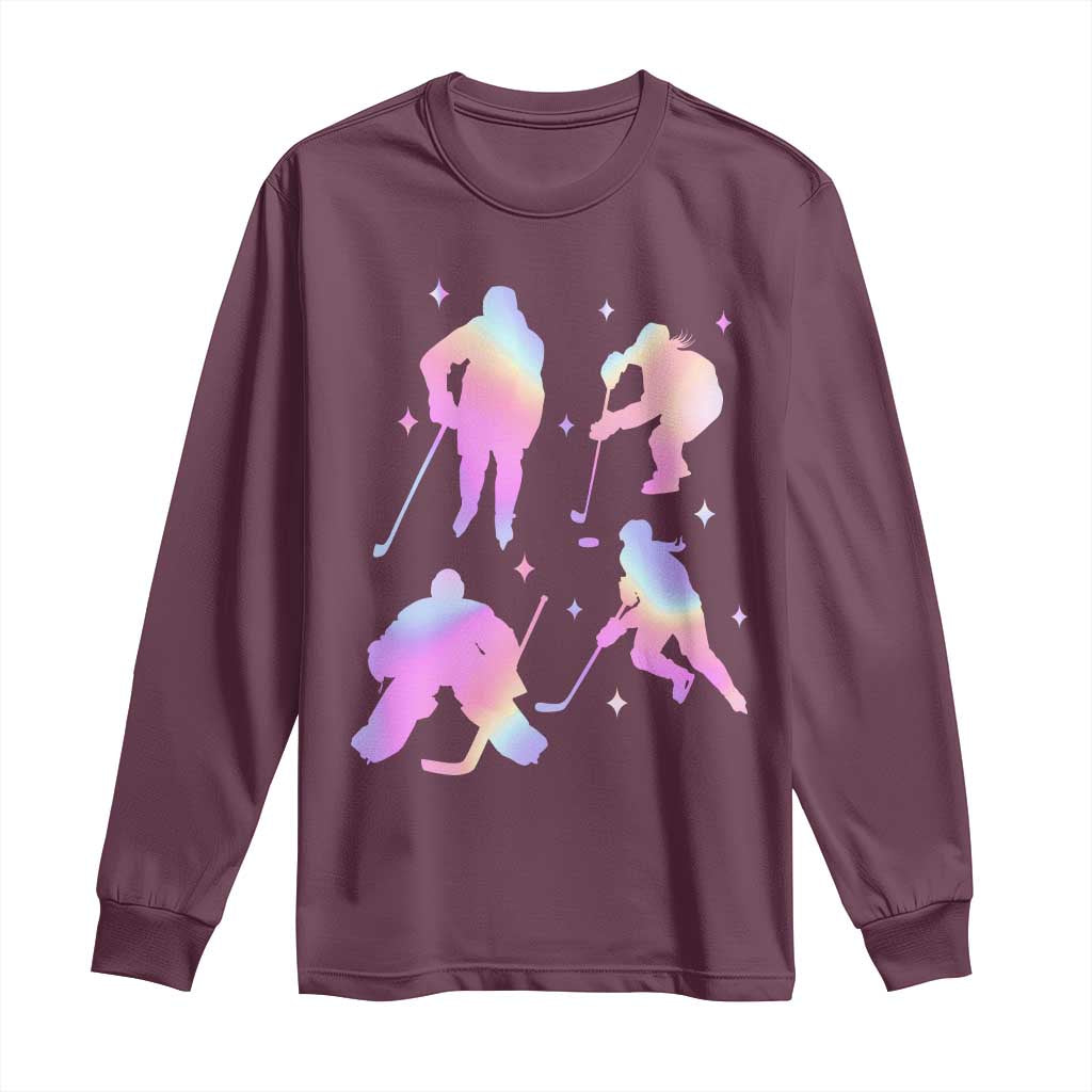 Iridescent Effect Hockey Players Retro Sport Lover Gift Long Sleeve Shirt - Wonder Print Shop