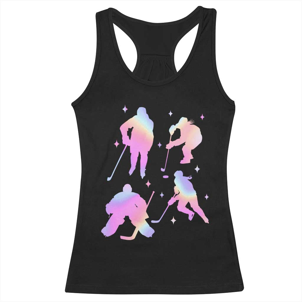 Iridescent Effect Hockey Players Retro Sport Lover Gift Racerback Tank Top - Wonder Print Shop