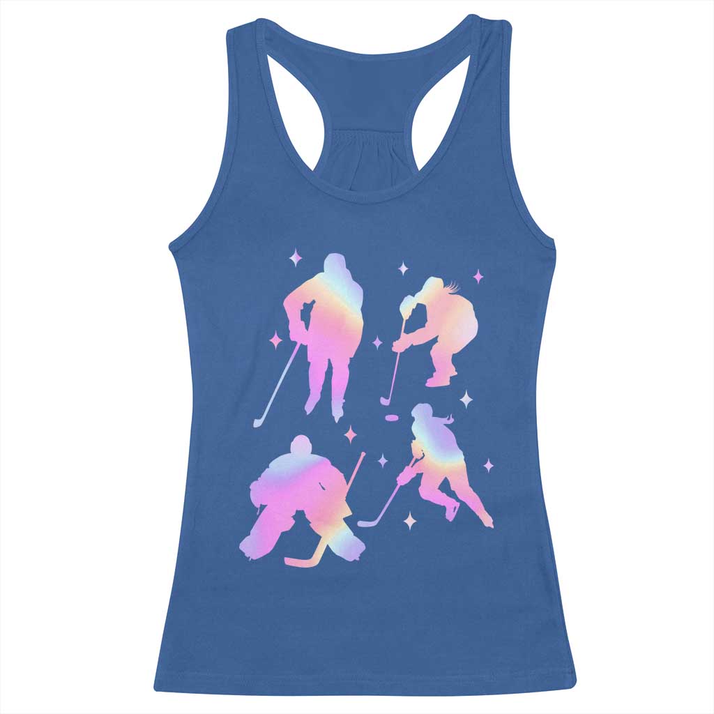 Iridescent Effect Hockey Players Retro Sport Lover Gift Racerback Tank Top - Wonder Print Shop