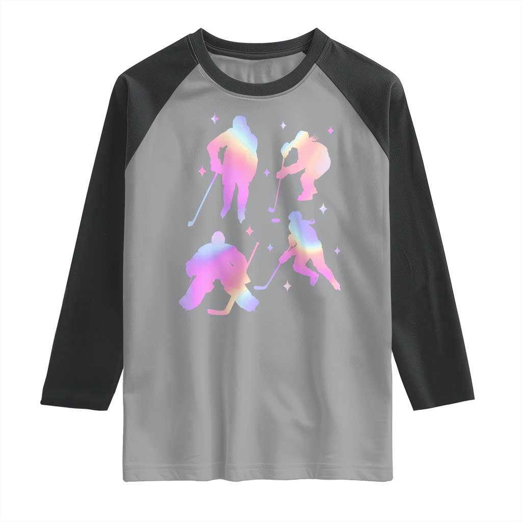 Iridescent Effect Hockey Players Retro Sport Lover Gift Raglan Shirt - Wonder Print Shop