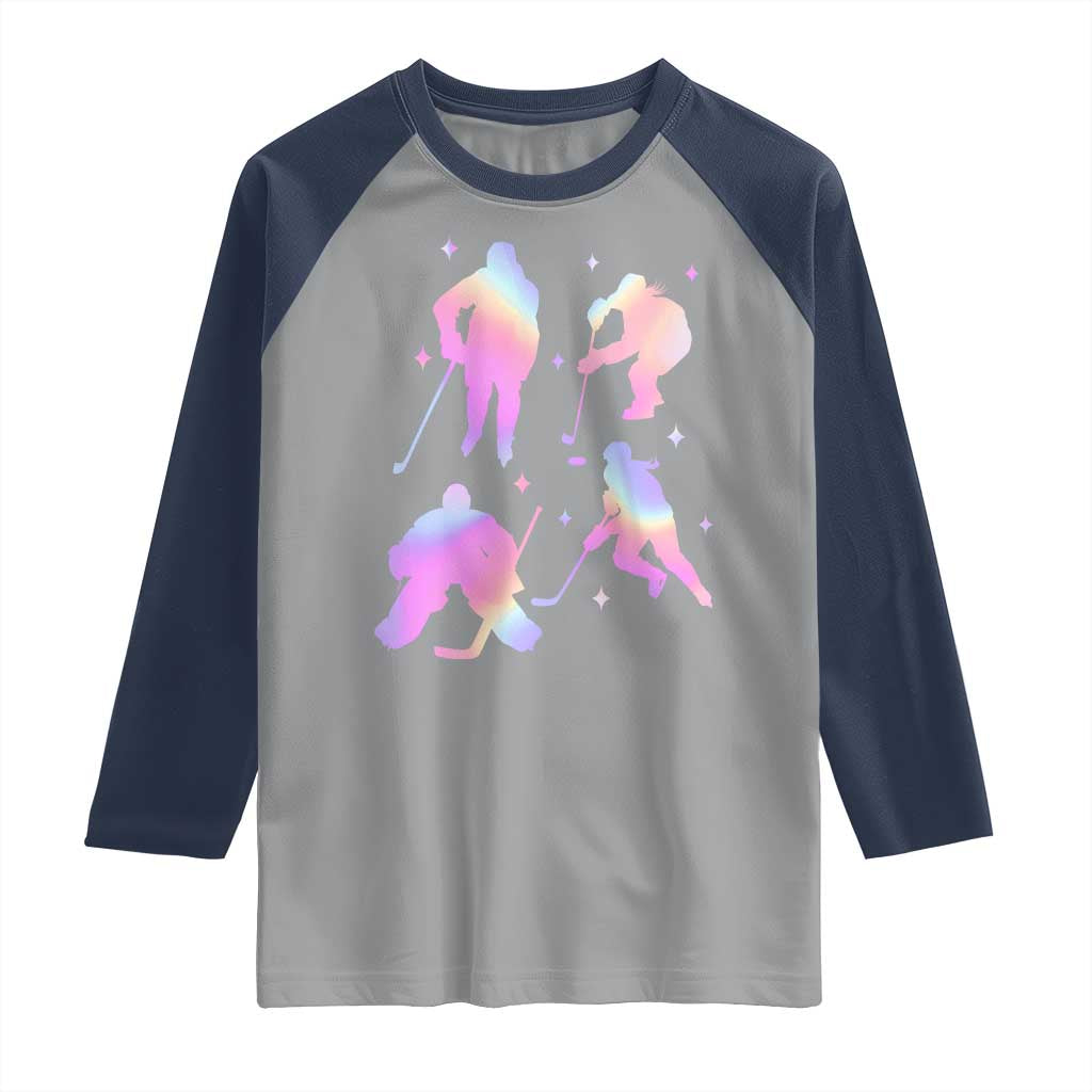 Iridescent Effect Hockey Players Retro Sport Lover Gift Raglan Shirt - Wonder Print Shop