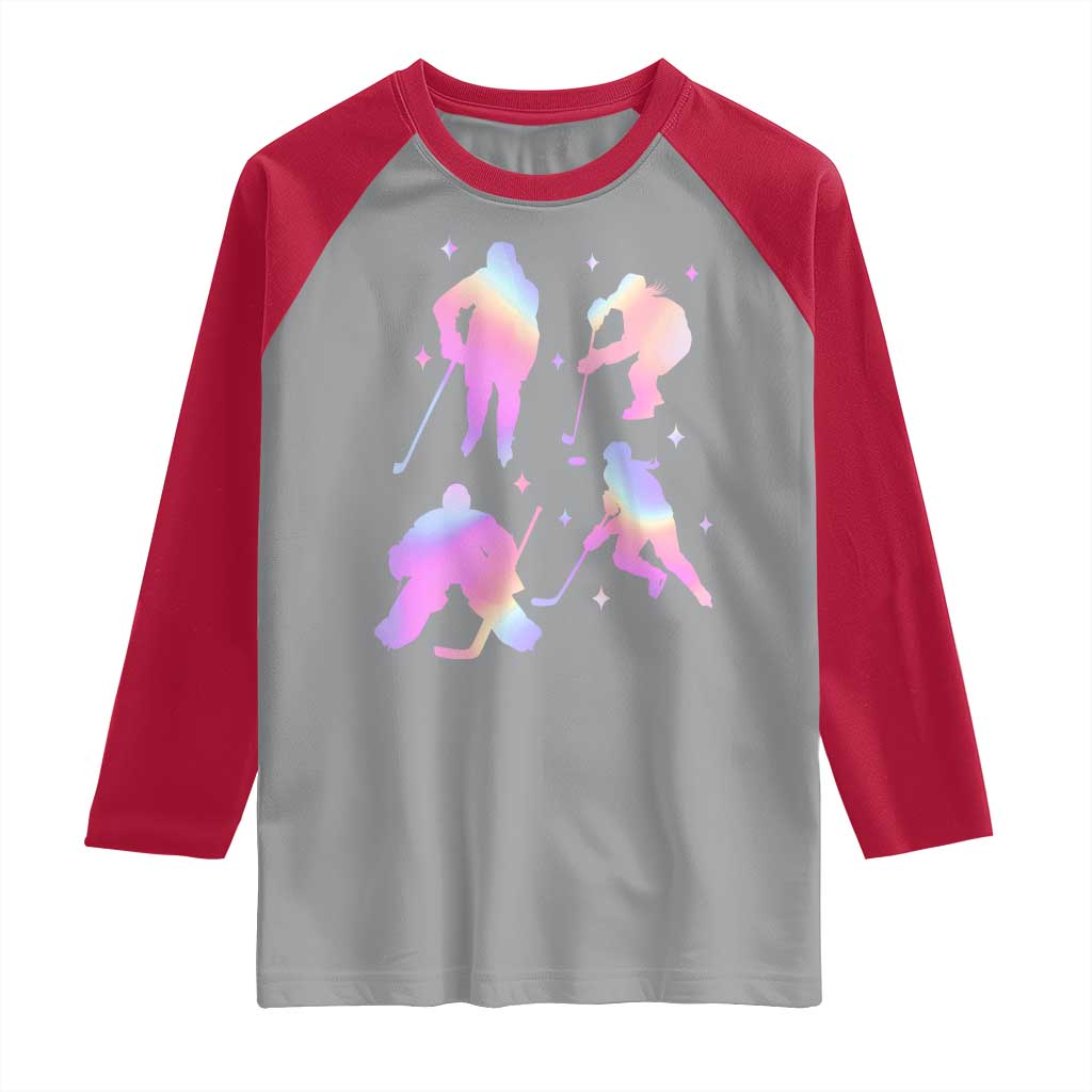 Iridescent Effect Hockey Players Retro Sport Lover Gift Raglan Shirt - Wonder Print Shop