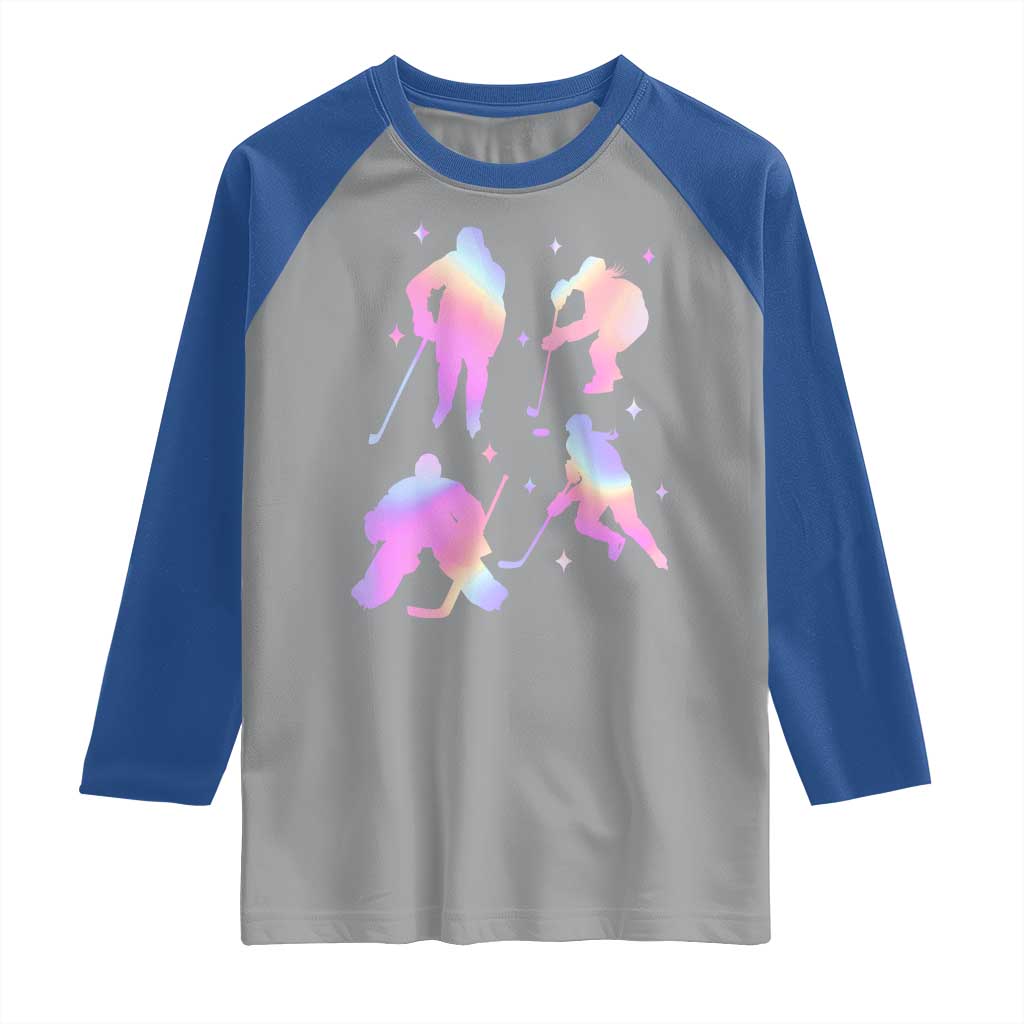 Iridescent Effect Hockey Players Retro Sport Lover Gift Raglan Shirt - Wonder Print Shop