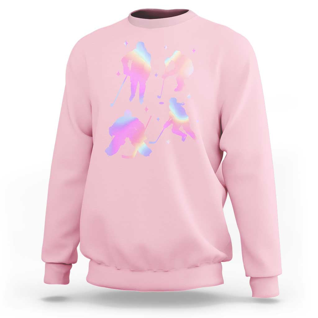 Iridescent Effect Hockey Players Retro Sport Lover Gift Sweatshirt - Wonder Print Shop