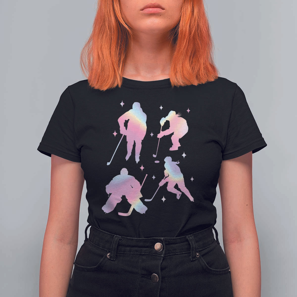 Iridescent Effect Hockey Players Retro Sport Lover Gift T Shirt For Women - Wonder Print Shop