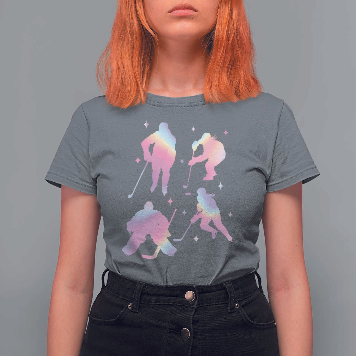 Iridescent Effect Hockey Players Retro Sport Lover Gift T Shirt For Women - Wonder Print Shop