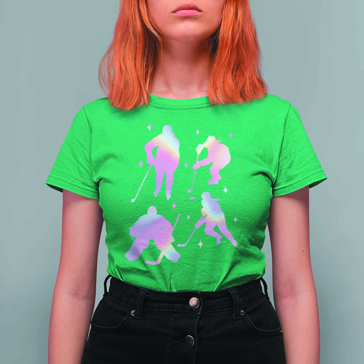 Iridescent Effect Hockey Players Retro Sport Lover Gift T Shirt For Women - Wonder Print Shop
