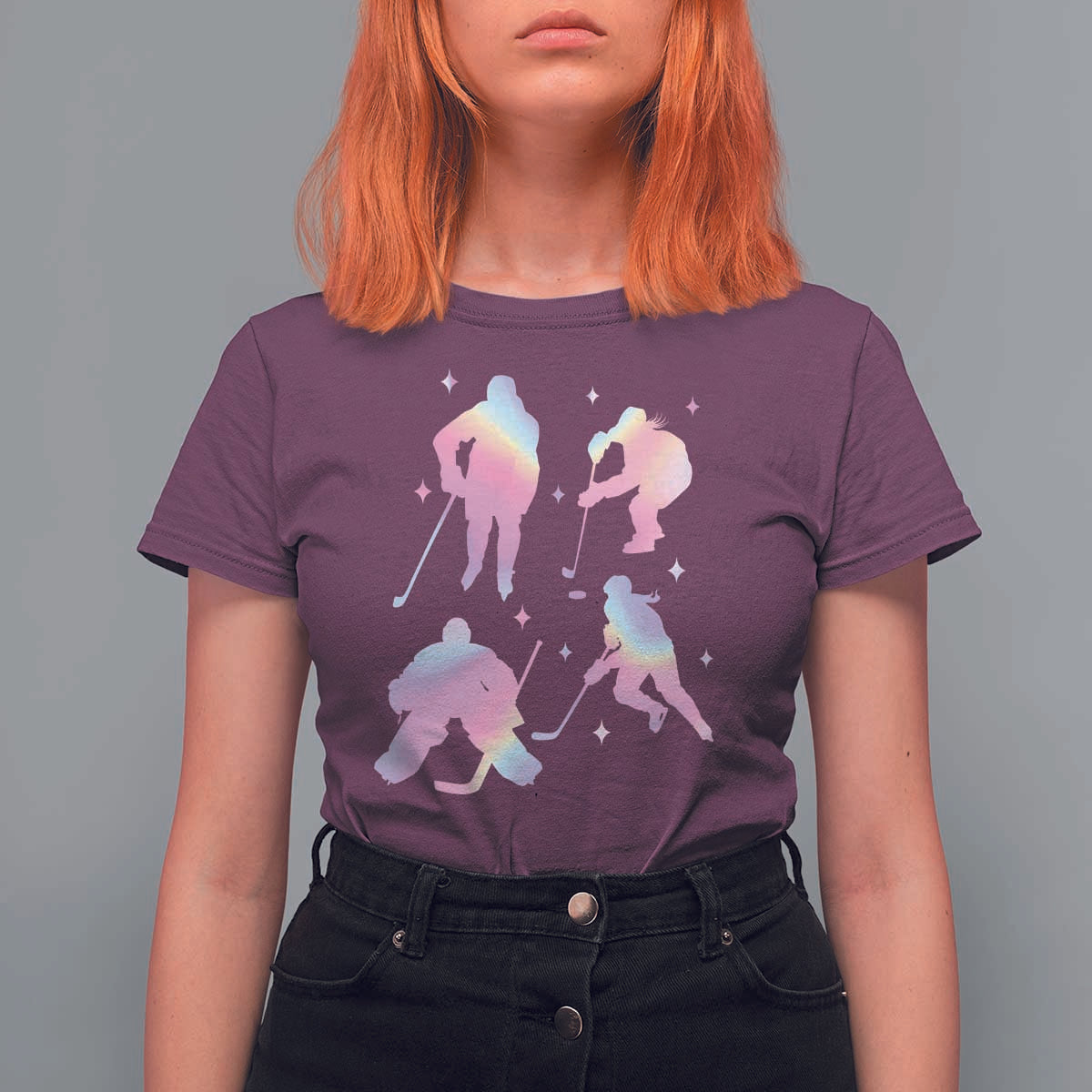 Iridescent Effect Hockey Players Retro Sport Lover Gift T Shirt For Women - Wonder Print Shop