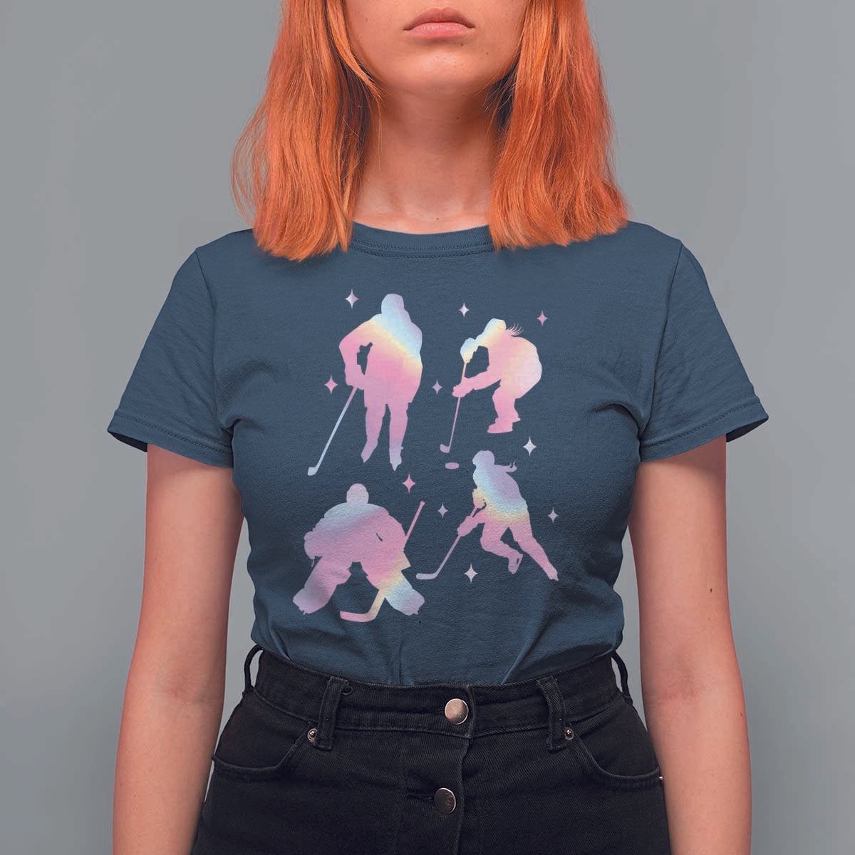 Iridescent Effect Hockey Players Retro Sport Lover Gift T Shirt For Women - Wonder Print Shop