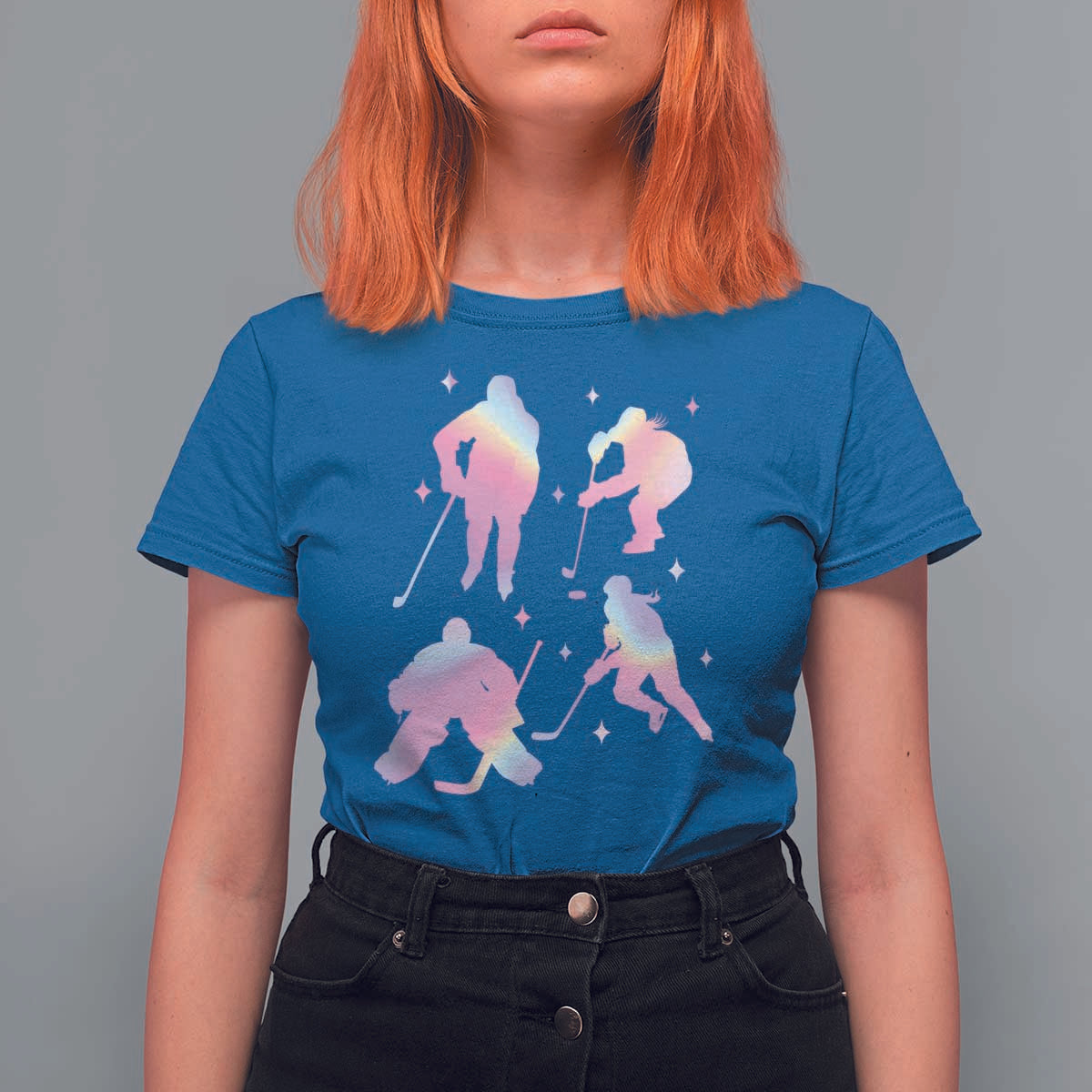 Iridescent Effect Hockey Players Retro Sport Lover Gift T Shirt For Women - Wonder Print Shop
