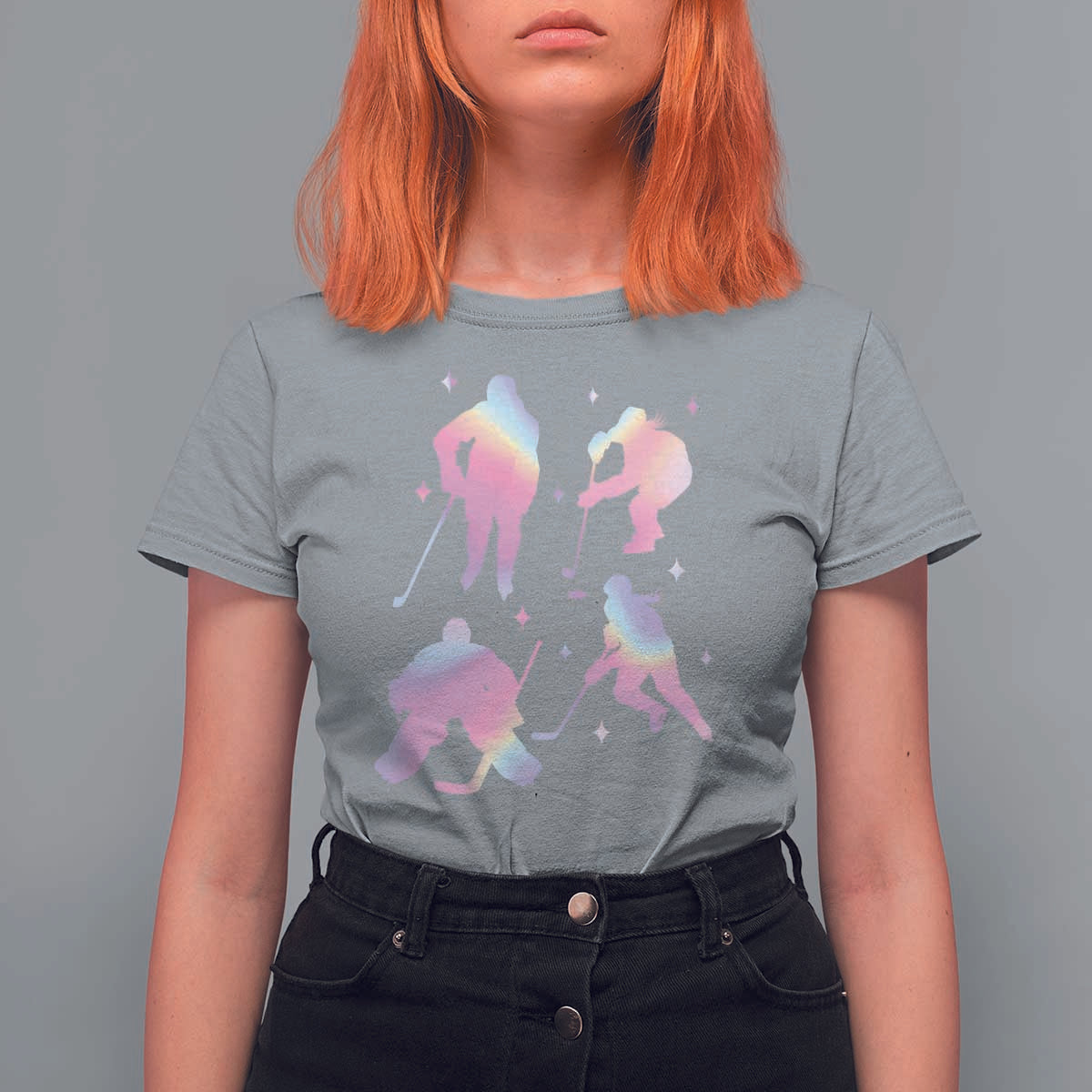 Iridescent Effect Hockey Players Retro Sport Lover Gift T Shirt For Women - Wonder Print Shop