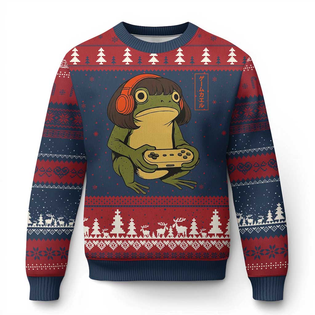 Funny Frog Bob Haircut Gamer Meme Ugly Christmas Sweater Game Lover - Wonder Print Shop