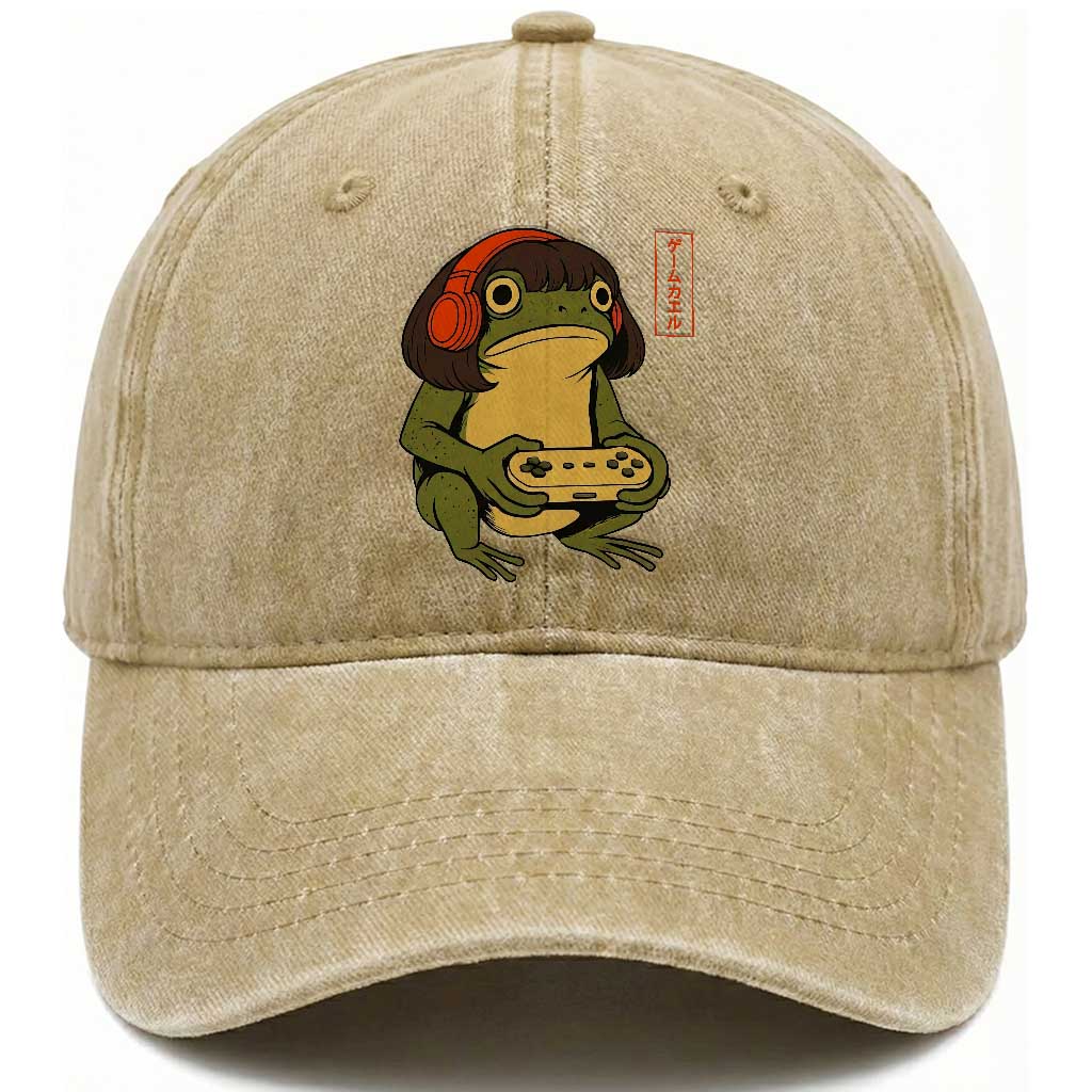 Funny Frog Bob Haircut Gamer Meme Washed Cotton Baseball Cap Game Lover