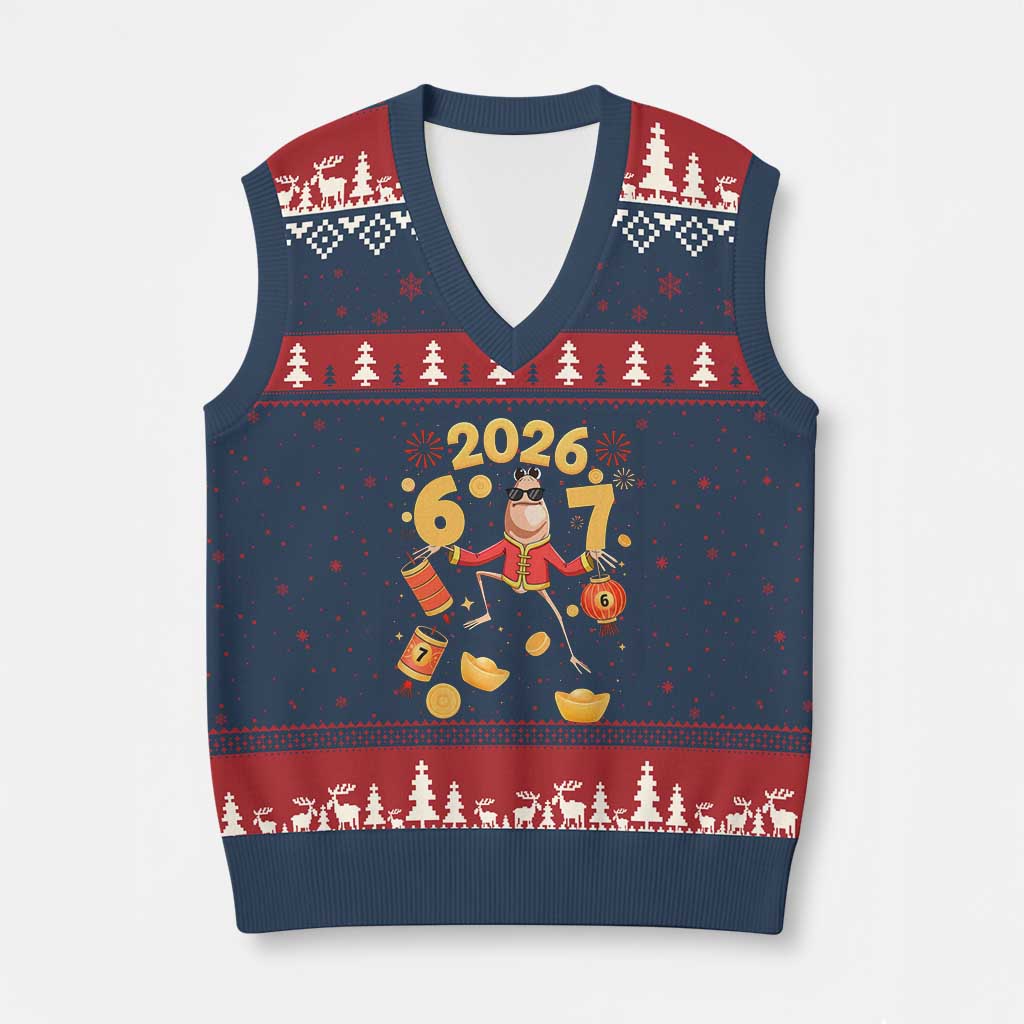 Funny Marcus The Worm Six Seven Meme V-Neck Knit Sweater Vest Lunar New Year 2026 Gift - Wonder Print Shop