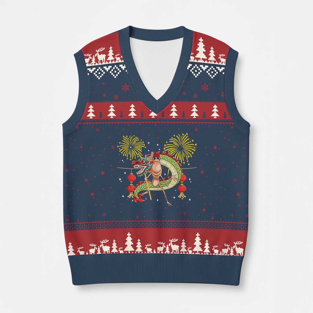 Funny Marcus The Worm Meme V-Neck Knit Sweater Vest Viral Lunar New Year - Wonder Print Shop