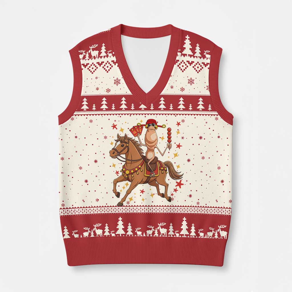 Funny Marcus The Worm Lunar New Year V-Neck Knit Sweater Vest Viral Meme - Wonder Print Shop