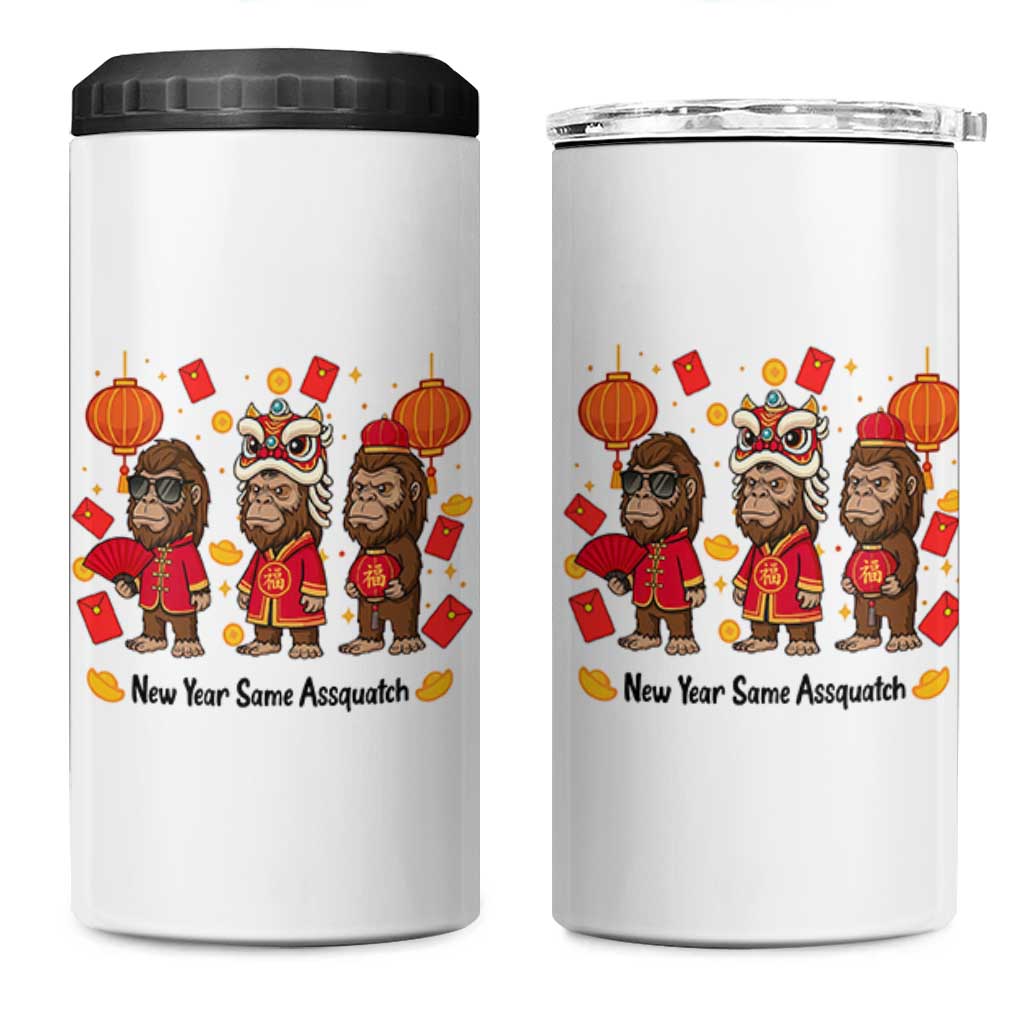 Funny New Year Same Assquatch 4 in 1 Can Cooler Tumbler Bigfoot Lover - Wonder Print Shop