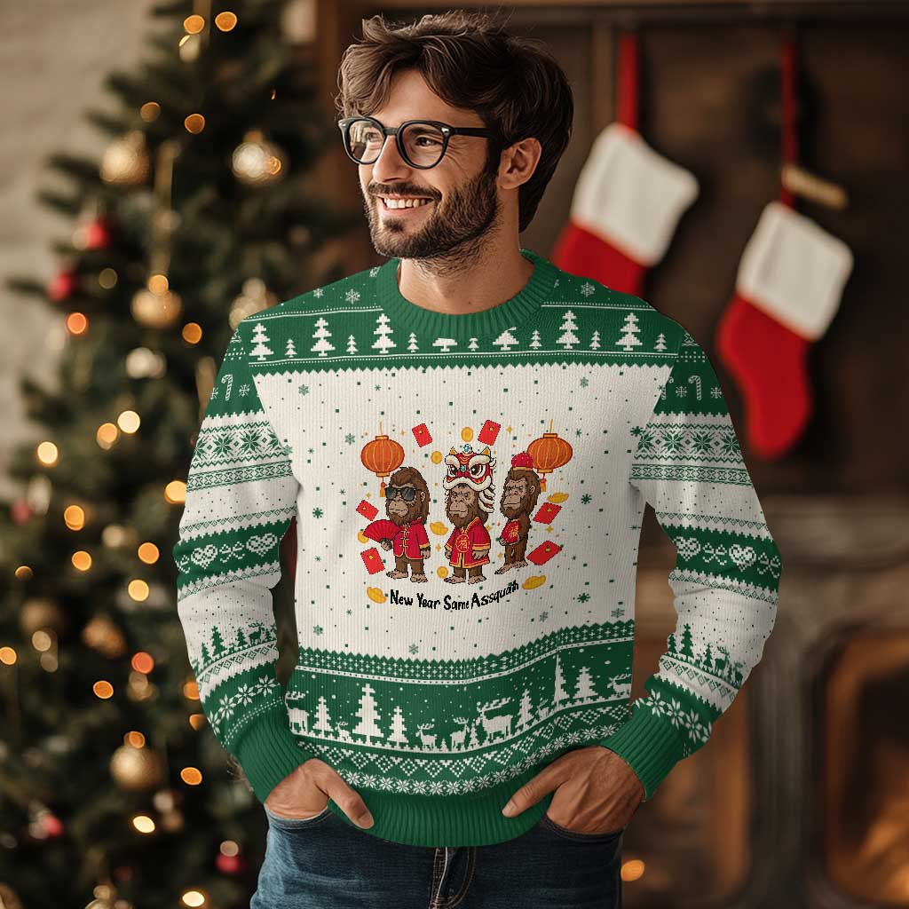 Funny New Year Same Assquatch Ugly Christmas Sweater Bigfoot Lover - Wonder Print Shop