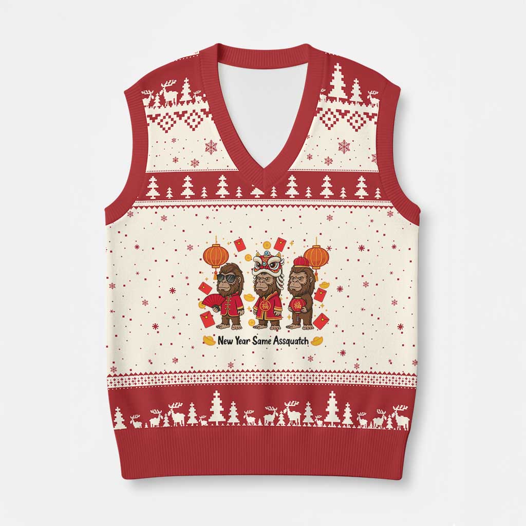 Funny New Year Same Assquatch V-Neck Knit Sweater Vest Bigfoot Lover - Wonder Print Shop