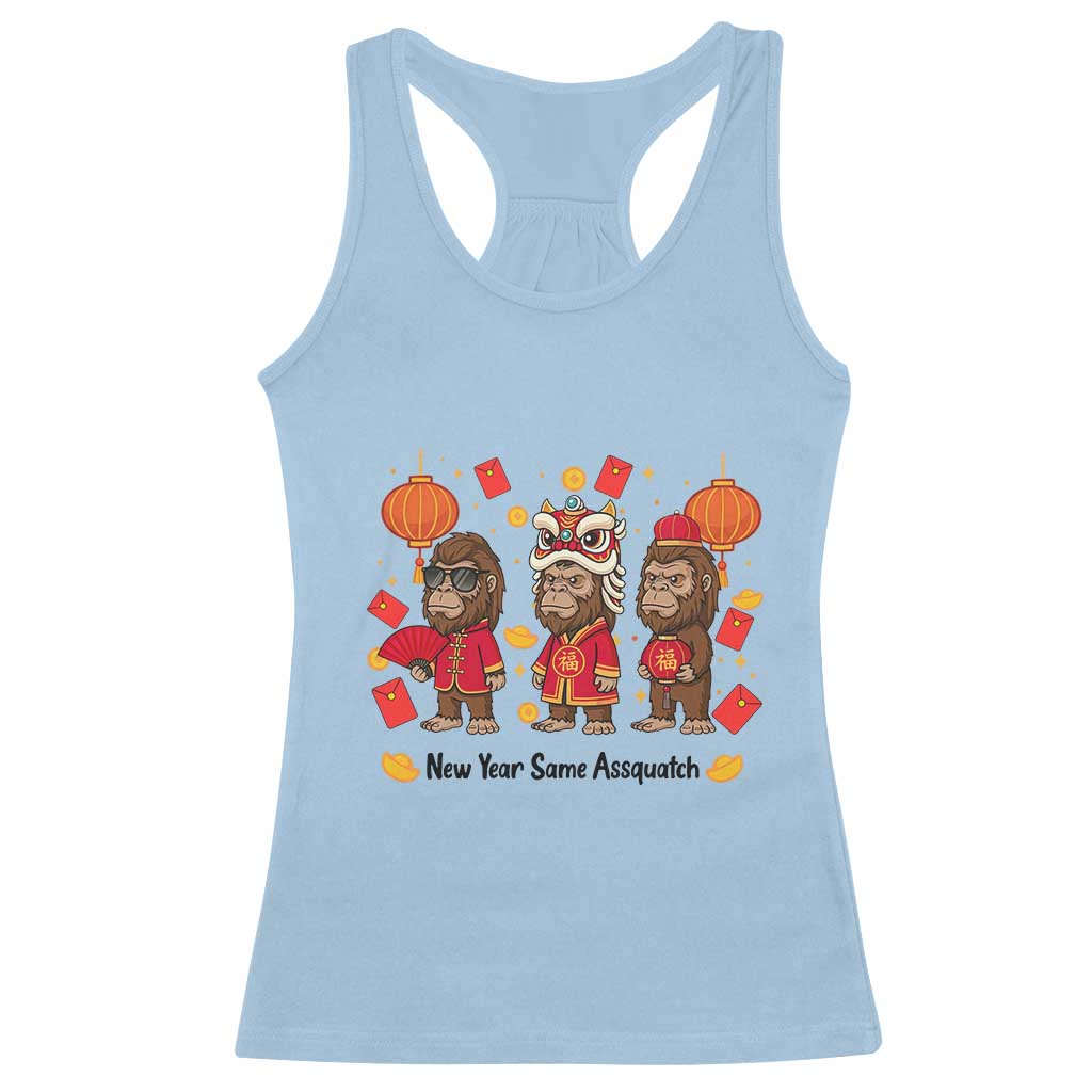 Funny New Year Same Assquatch Racerback Tank Top Bigfoot Lover - Wonder Print Shop