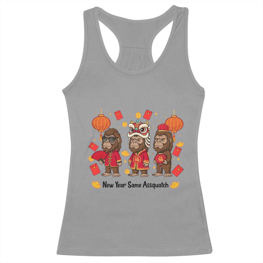 Funny New Year Same Assquatch Racerback Tank Top Bigfoot Lover - Wonder Print Shop
