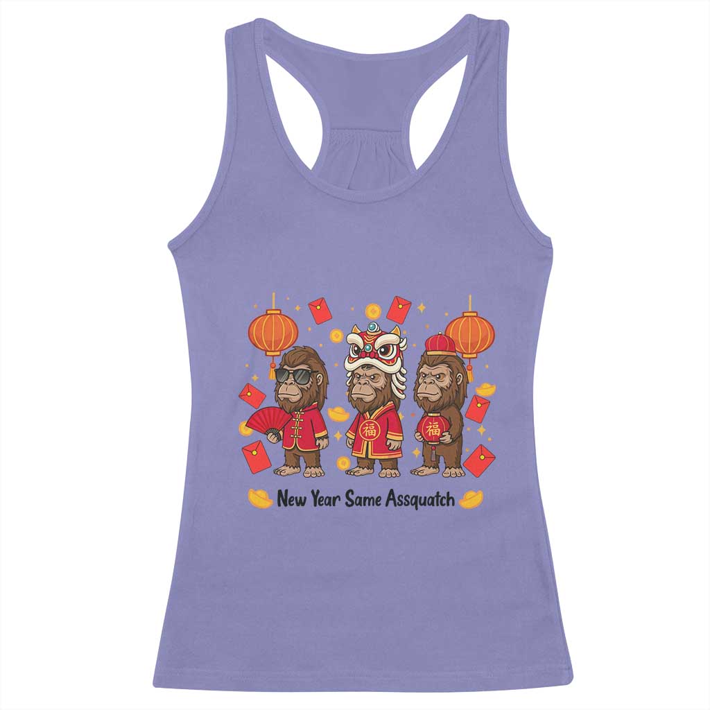 Funny New Year Same Assquatch Racerback Tank Top Bigfoot Lover - Wonder Print Shop