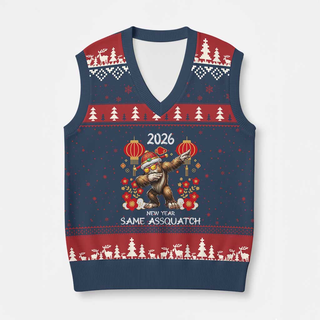 Bigfoot Lunar New Year V-Neck Knit Sweater Vest Funny Same Assquatch - Wonder Print Shop