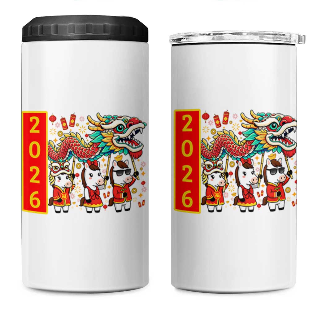 Cute Horse Dragon Dance 4 in 1 Can Cooler Tumbler Lunar New Year - Wonder Print Shop