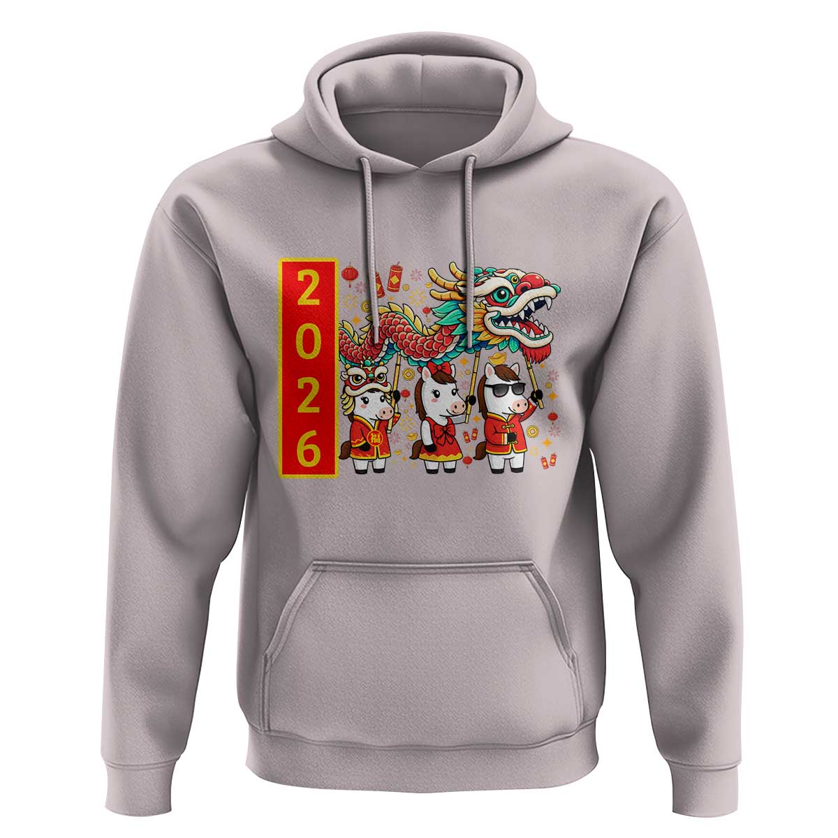 Cute Horse Dragon Dance Hoodie Lunar New Year - Wonder Print Shop