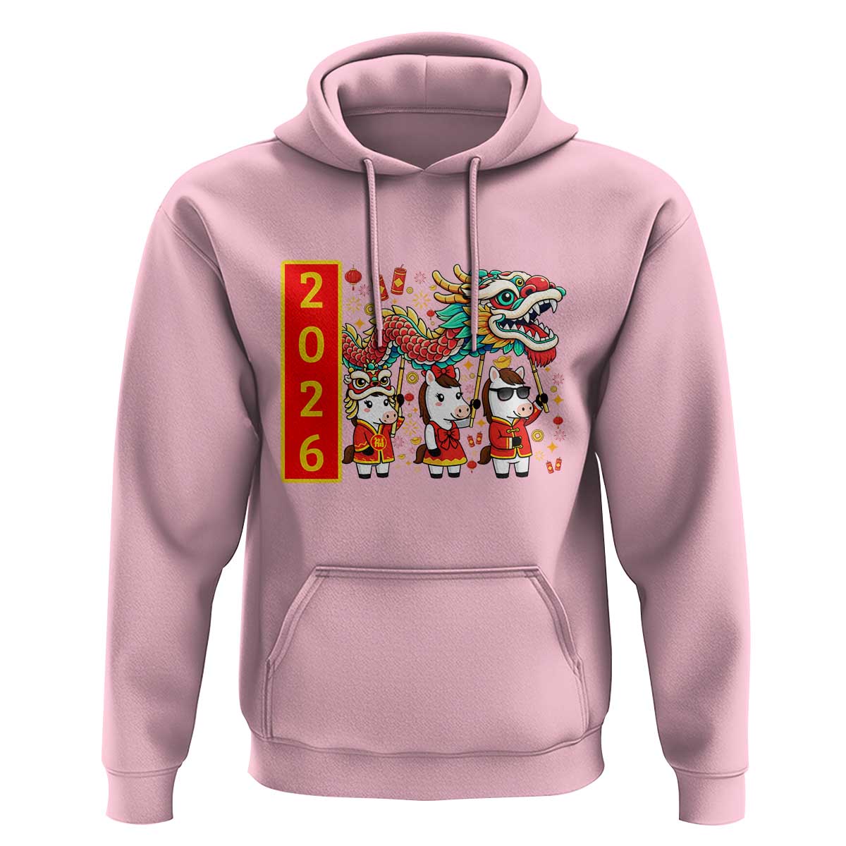 Cute Horse Dragon Dance Hoodie Lunar New Year - Wonder Print Shop