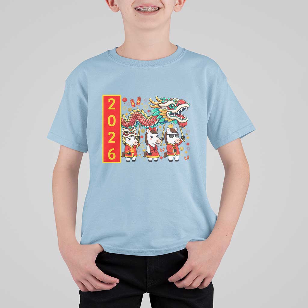 Cute Horse Dragon Dance T Shirt For Kid Lunar New Year - Wonder Print Shop