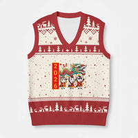 Cute Horse Dragon Dance V-Neck Knit Sweater Vest Lunar New Year - Wonder Print Shop