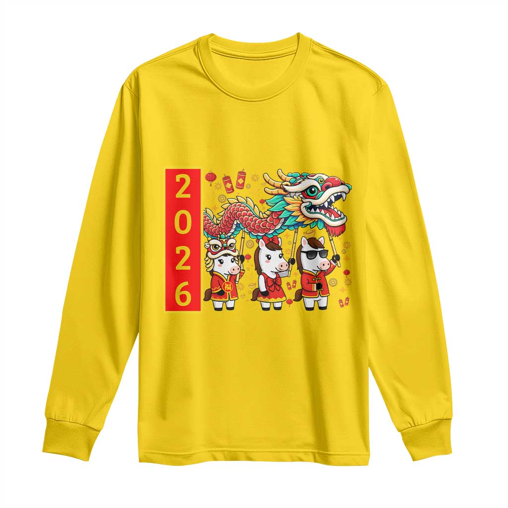 Cute Horse Dragon Dance Long Sleeve Shirt Lunar New Year - Wonder Print Shop