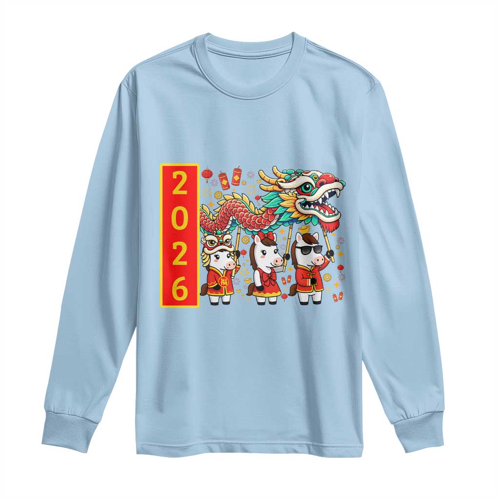 Cute Horse Dragon Dance Long Sleeve Shirt Lunar New Year - Wonder Print Shop