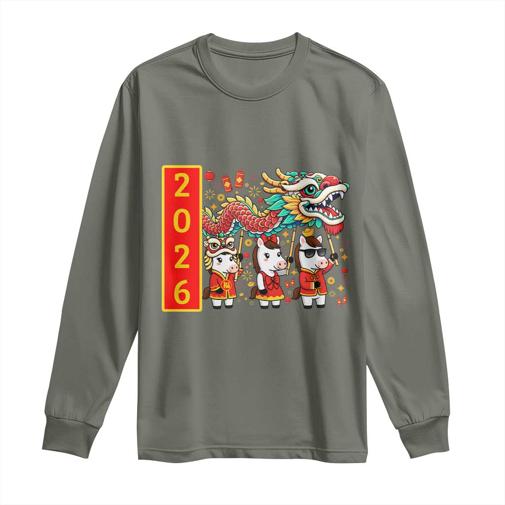 Cute Horse Dragon Dance Long Sleeve Shirt Lunar New Year - Wonder Print Shop