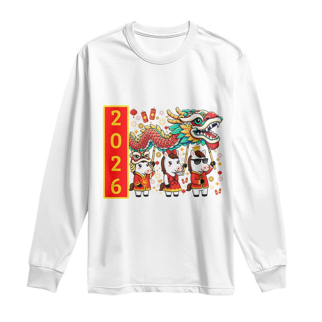 Cute Horse Dragon Dance Long Sleeve Shirt Lunar New Year - Wonder Print Shop