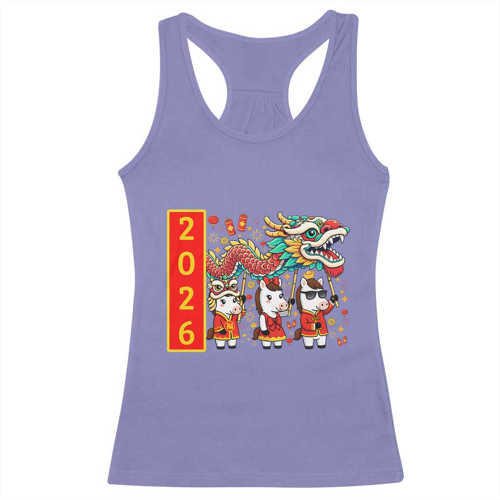 Cute Horse Dragon Dance Racerback Tank Top Lunar New Year - Wonder Print Shop