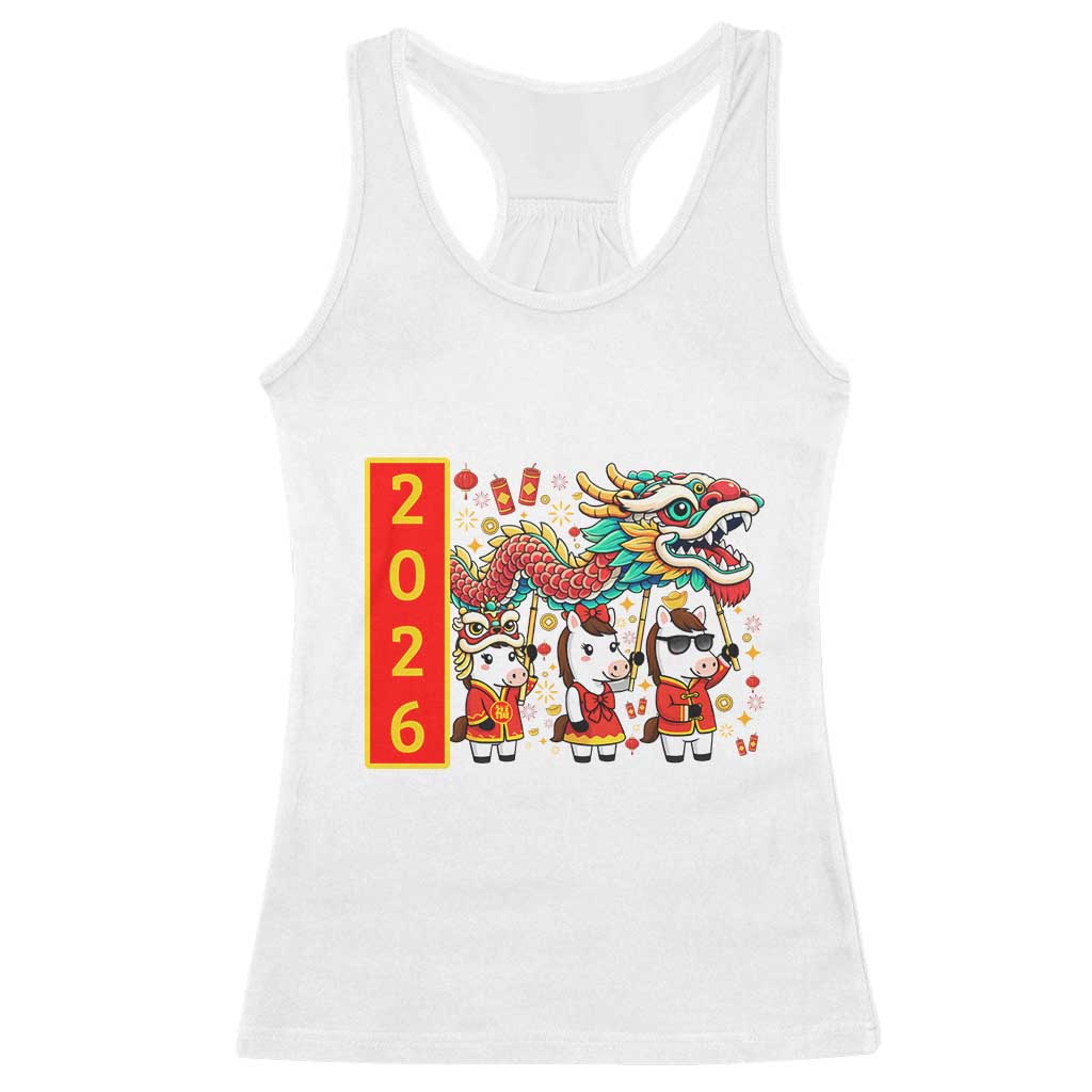Cute Horse Dragon Dance Racerback Tank Top Lunar New Year - Wonder Print Shop
