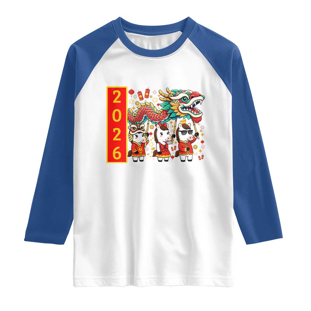 Cute Horse Dragon Dance Raglan Shirt Lunar New Year - Wonder Print Shop
