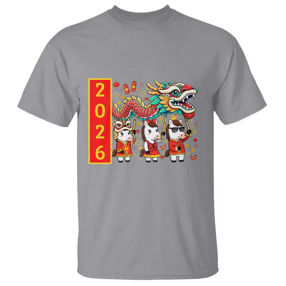 Cute Horse Dragon Dance T Shirt Lunar New Year - Wonder Print Shop