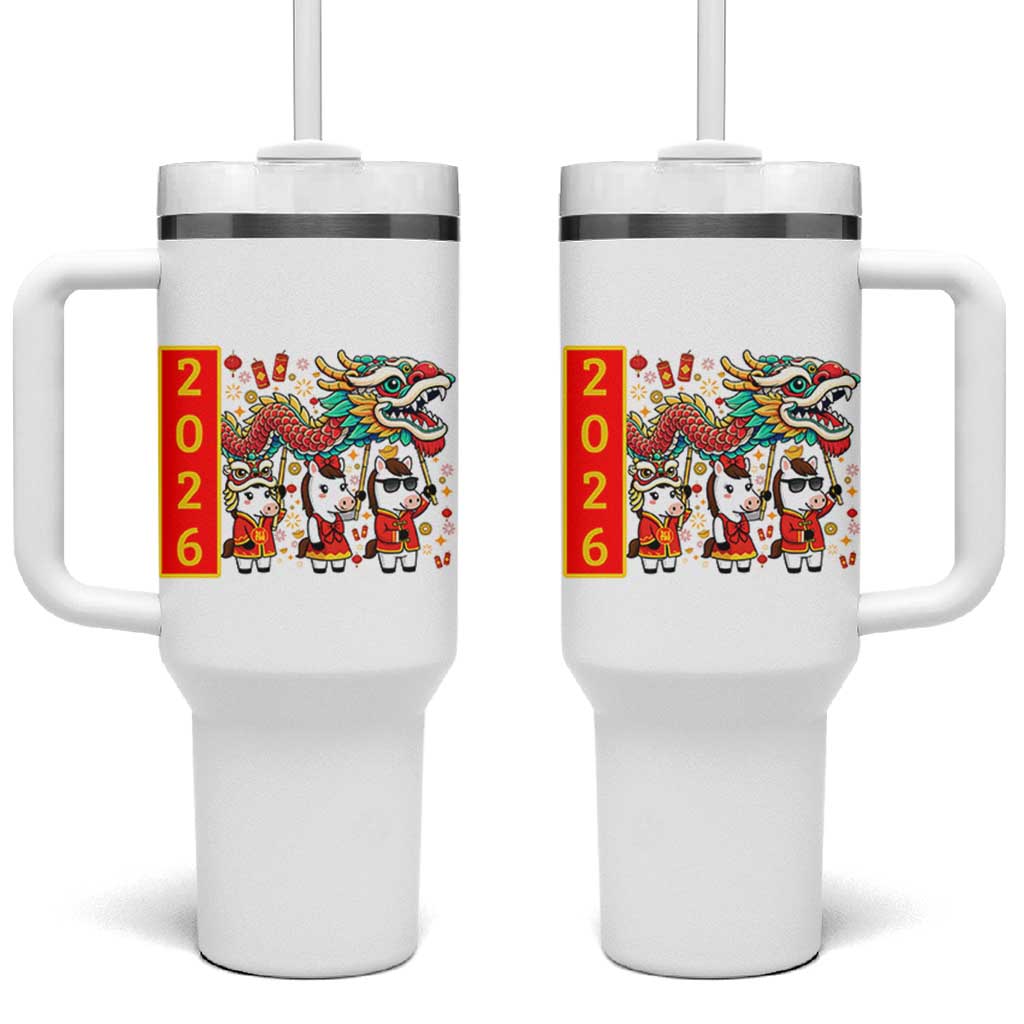 Cute Horse Dragon Dance Tumbler With Handle Lunar New Year - Wonder Print Shop