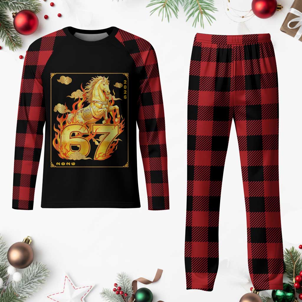 Funny Horse Six Seven Meme Plaid Pajama Set Happy Lunar New Year - Wonder Print Shop