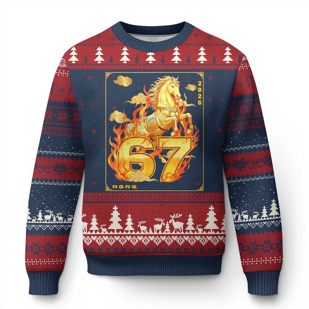 Funny Horse Six Seven Meme Ugly Christmas Sweater Happy Lunar New Year - Wonder Print Shop