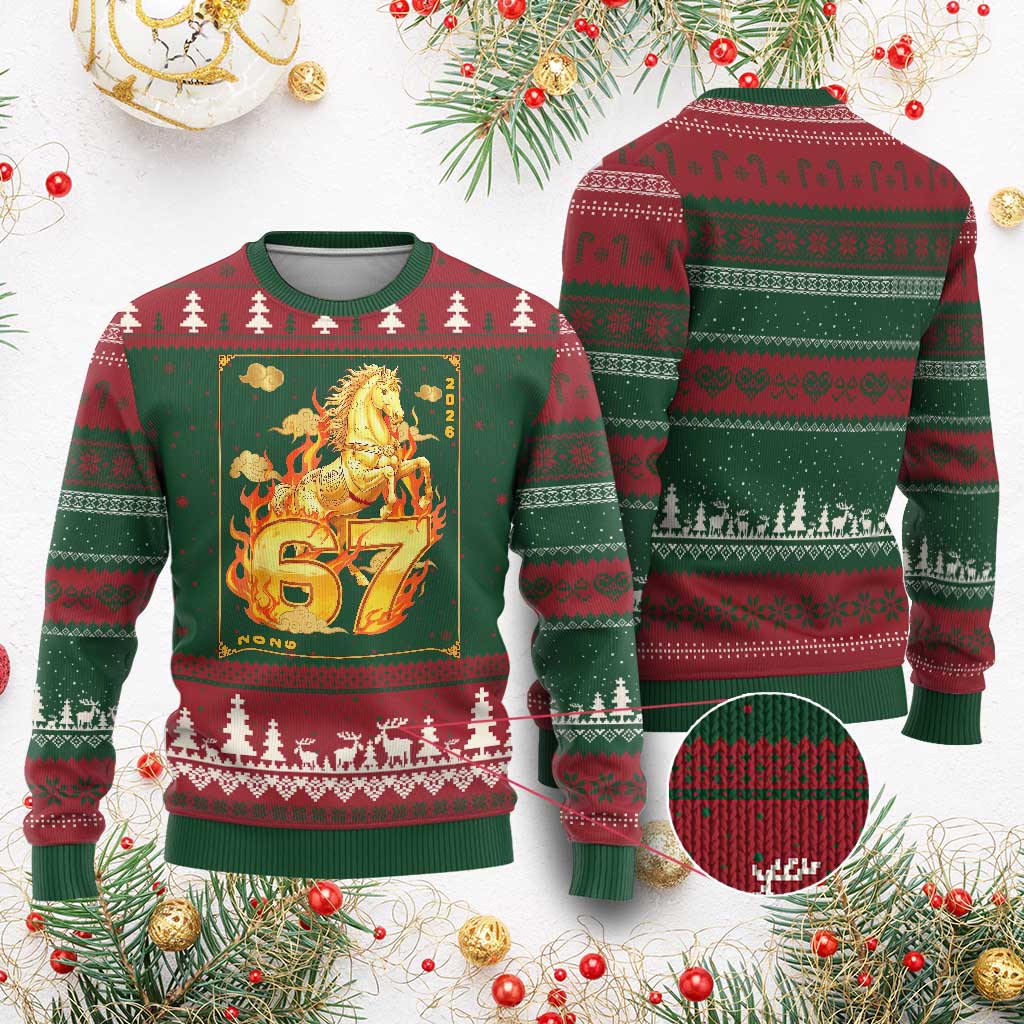 Funny Horse Six Seven Meme Ugly Christmas Sweater Happy Lunar New Year - Wonder Print Shop