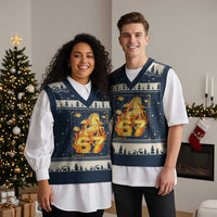 Funny Horse Six Seven Meme V-Neck Knit Sweater Vest Happy Lunar New Year - Wonder Print Shop