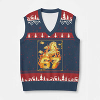 Funny Horse Six Seven Meme V-Neck Knit Sweater Vest Happy Lunar New Year - Wonder Print Shop