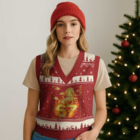Funny Horse Six Seven Meme V-Neck Knit Sweater Vest Happy Lunar New Year - Wonder Print Shop