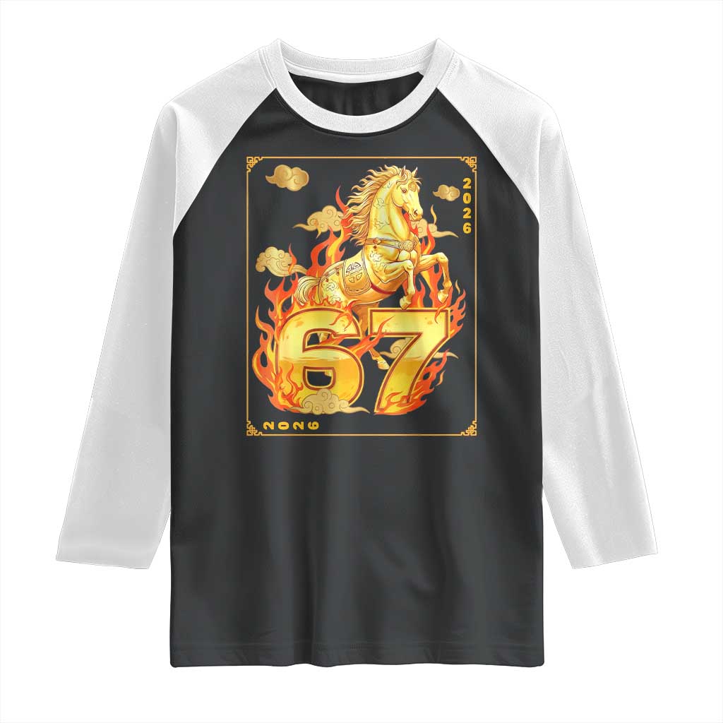 Funny Horse Six Seven Meme Raglan Shirt Happy Lunar New Year - Wonder Print Shop
