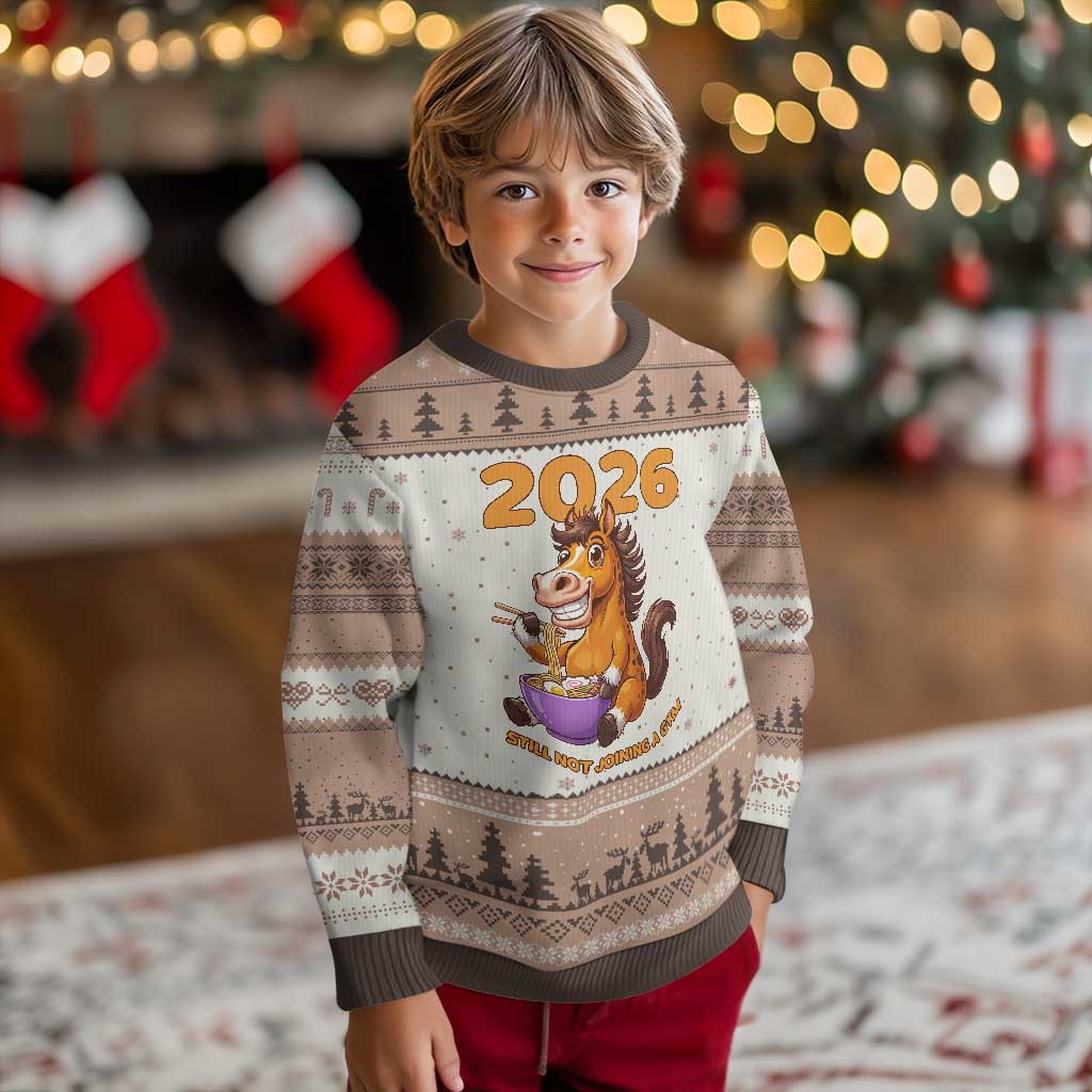 Still Not Joining A Gym Lunar New Year Ugly Christmas Sweater Funny Horse Eating Ramen - Wonder Print Shop